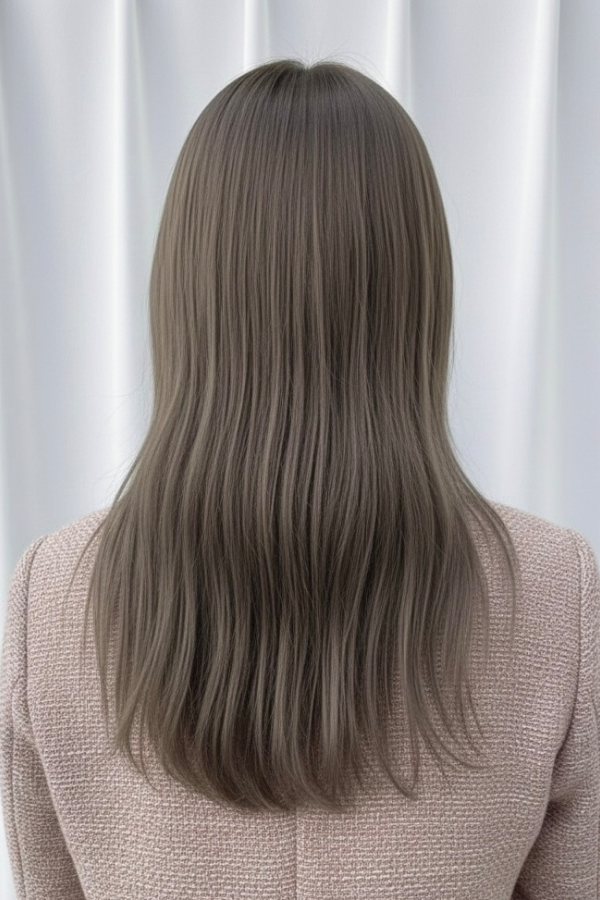 Hcolorオーガニックカラー施術前の髪。乾燥とダメージによりパサつきとうねりが出て、ツヤとまとまりが失われている状態